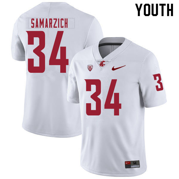 Youth #34 Simon Samarzich Washington State Cougars College Football Jerseys Sale-White - Click Image to Close